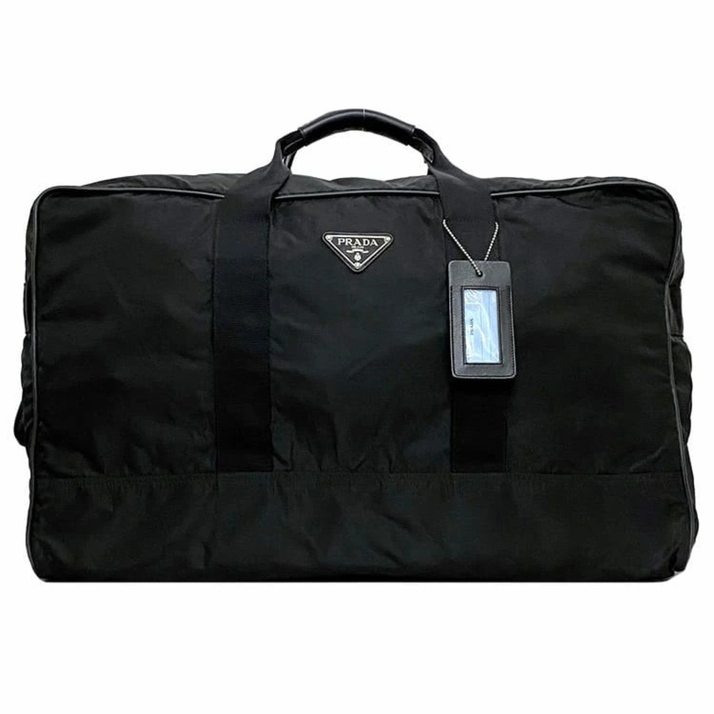 Prada Boston Bag Black Nero Black Tessuto Travel Plate Zipper Triangle
